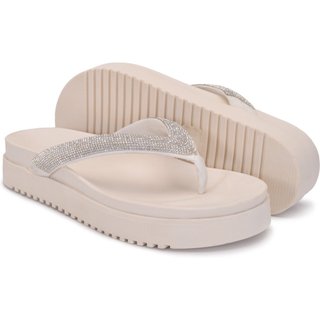Sandália Papete Rasteirinha Brilho Confort Chinelo Branco