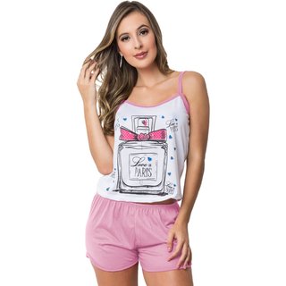 Baby Doll Gabi Lingerie Estampado Malha Alcinha Short Verão Pijama Curto Rosa Claro