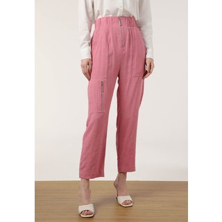 Calça Cropped Linho Cruise Reta Zíper Rosa