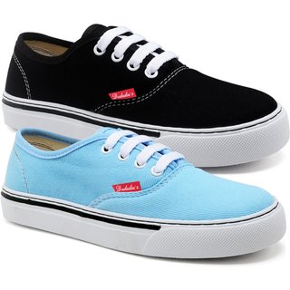 Tenis Feminino Casual Kit 2 Pares Leve em Lona Preto e Azul