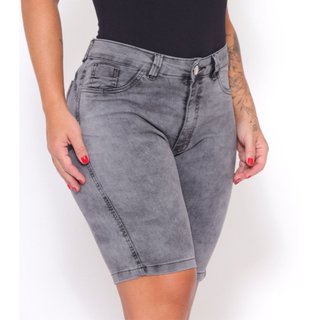 Bermuda Jeans Comprida Cinza Grafite