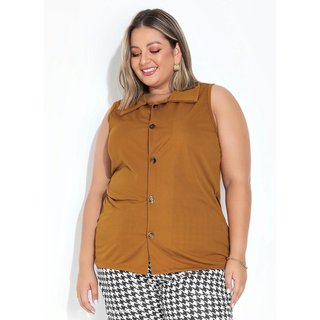 Colete Com Botões Plus Size Caramelo Marguerite