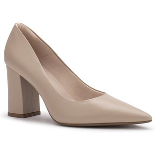 Scarpin em Couro Salto Bloco Alto Lia Line Nude