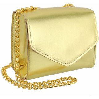 Bolsa Feminina Pequena Lavini Metalizada de Alça Corrente Dourada