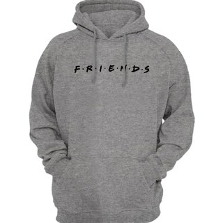 Moletom Flanelado Feminino Blusa Mooboo de Frio Fechado Urbania Moleton Cinza mescla estampa Friends Preto