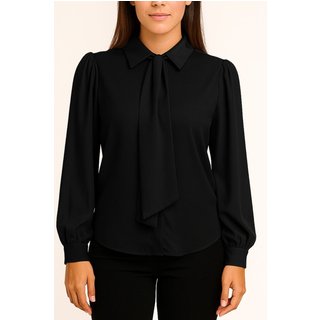 Camisa Feminina Rayon Com Detalhe em Laço Smk Preto