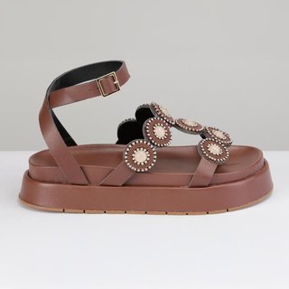 Sandália Flatform Pedraria Feminina Strass Café 33 Café