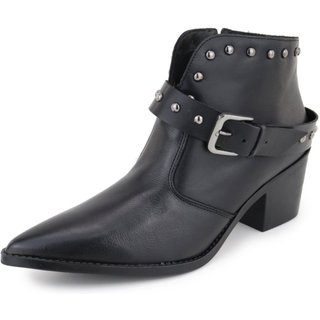 Bota Texana Em Couro Western Country Bico Fino Cravo Fivela Feminina Maria Paula Preto
