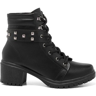 Coturno Feminino Stessy Shoes Bota Cano Baixo Salto Tratorada Estilosa Preta