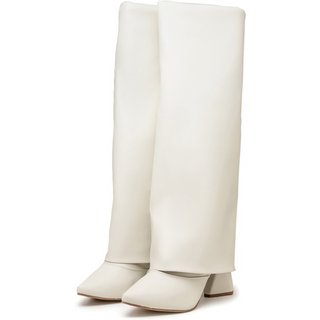 Bota Feminina Capa em Napa Off White Salto Geométrico 23017