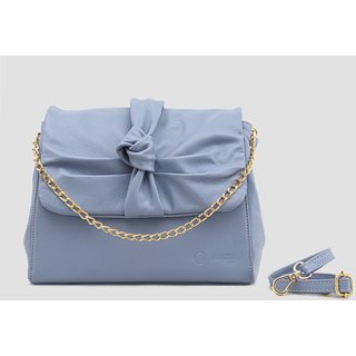 Bolsa Satchel Média Couro Detalhe Nó Azul CBK