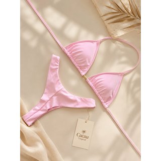 Biquíni Cortininha Feminino Premium Cacau Tropical com Calcinha Asa Delta Moda Praia Verão Rosa