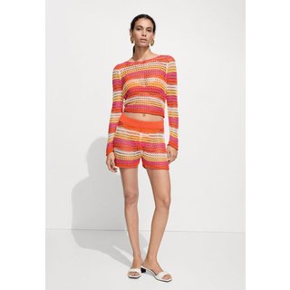 Short Tricot Mango Reto Listrado Vazado Laranja