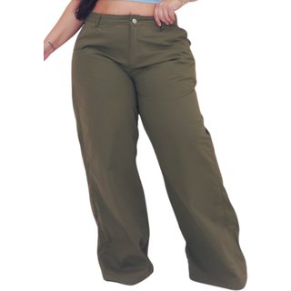 Calça Feminina Jena Light Wide Leg Plus Size Verde Sarja