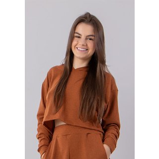 Blusa Cropped Manga Longa Feminina Lãzinha Com Capuz Outono/Inverno 4 Estações Marrom