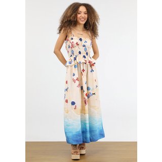 Vestido Feminino FARM Longo Estampa Praia Bege
