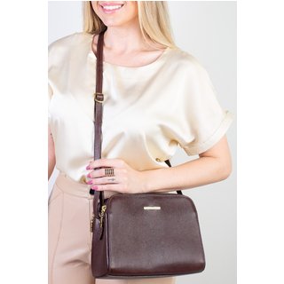 Bolsa transversal feminina de couro liso Paola - Café