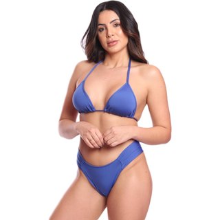 Conjunto Biquíni Feminino Cortininha Com Calcinha Tanga FMF Royal Azul Royal