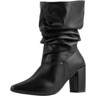 Bota Feminina Slouchy Lumiss Cano Médio Enrugado Confort Stretch Salto Alto Bico Fino Preto