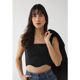 Regata Cropped Lança Perfume Ajustada Ondular Preto