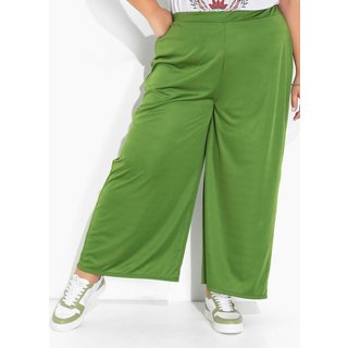 Calça Wide Leg Com Elástico Plus Size Verde Marguerite