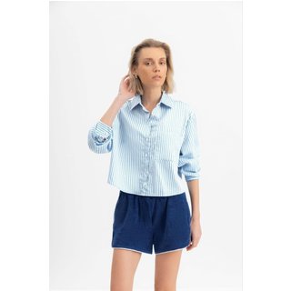 Camisa Feminina Listrada Essendi Azul Escuro Azul