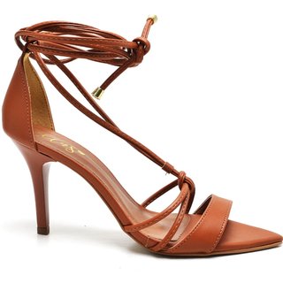 Sandália Feminina Salto Médio Fino Bico Folha Napa Blush