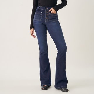 Calça Jeans Color Flare Taty Cintura Alta Bolsinhos