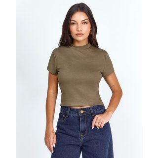 Baby Look Gola Alta Feminina Cropped Premium 90299 Verde Consciência