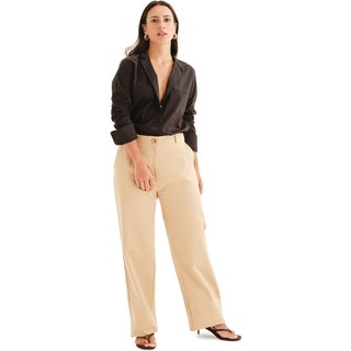 Calça de Alfaiataria Feminina Bege Mara Caboo