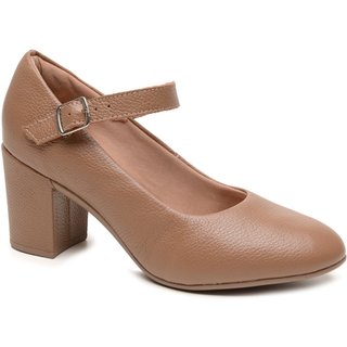 Sapato Feminino Miuzzi Modelo Carolina Salto Baixo Bloco Tabaco