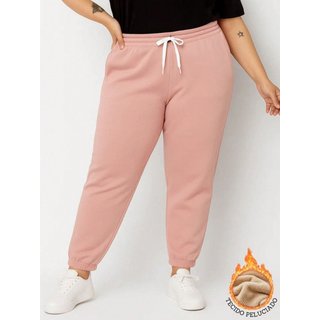 Calça de Moletom Feminina Plus Size Jogger Tecido Flanelado com Bolso Rosê Calça de tamanho grande para mulher