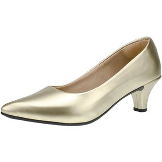 Scarpin Feminino Bico Fino Sapato Social Salto Baixo Conforto Macio Estilo Clássico Blogueira 205-02 Ouro