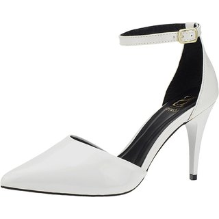 Sandália Salto Alto Lóris Shoes Scarpin de Fivela Sapato Bico Fino Stilleto 9000 Branco