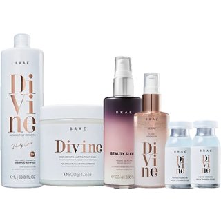 Brae Divine Shampoo 1L Mascara 500g Serum 60ml 2 Ampolas 13ml e Beauty Sleep 100ml