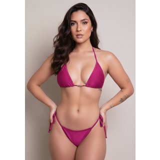 Biquíni Bella Fiore Modas Cortininha Tanga Fio Brilhoso Rosa