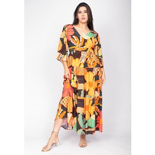 Vestido Longo Amazonia Vital Plano com Manga e Camadas Estampa Jardim do Verão