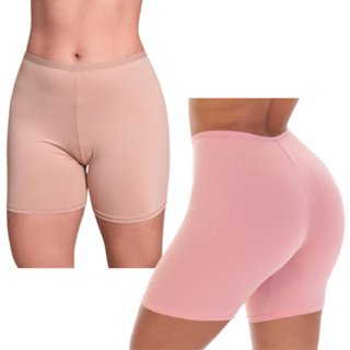 Kit 2 Bermuda Anágua Curto Reflexo Íntimo Segunda Pele Lisa Proteção Anti Atrito Rosa e Bege