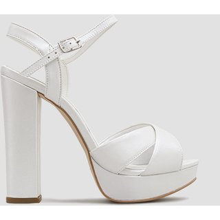 Sandália Noiva Meia Pata Couro Branco Perolado CBK Salto 12cm