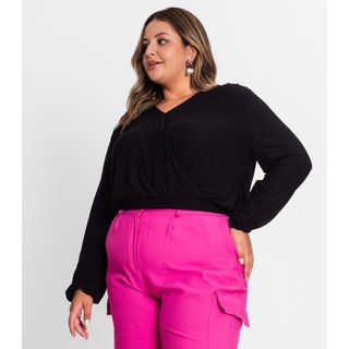 Blusa Feminina Plus Size Em Viscose Secret Glam Preto