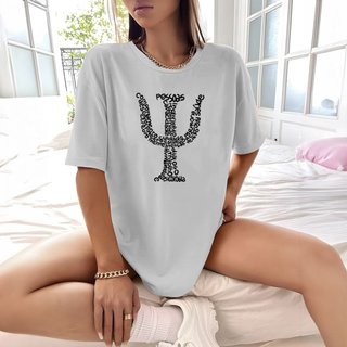 Camisa Camiseta Feminina Estampada Simbolo Psicologia 100% Algodão Fio 30.1 Penteado - Cinza