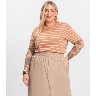 Blusa Feminina Plus Size Gola Redonda Secret Glam Marrom
