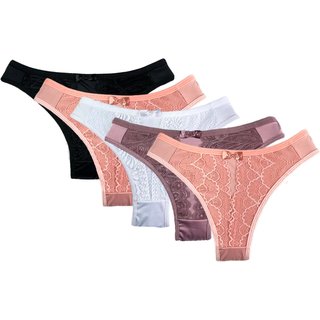 Kit 5 Calcinha Tanga Conforto com Renda Lingerie Feminino Microfibra Moda Feminina