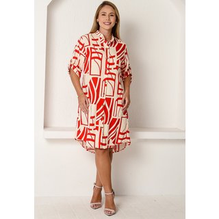 Vestido Chemise Botões M/C B’Bonnie Vitória Estampado Vermelho