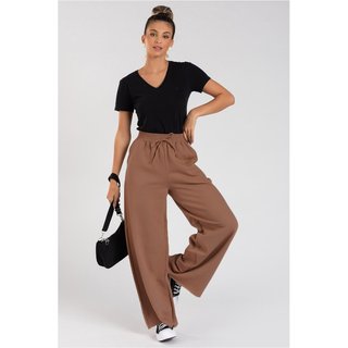 Calça Moletom Wide Leg Tai Marrom