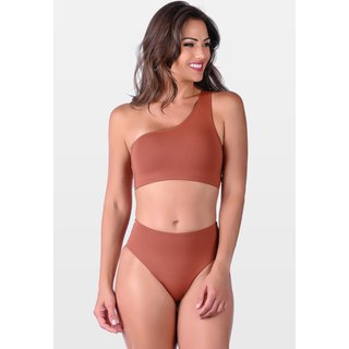 Biquíni Summer Soul Um Ombro Só Sem Bojo Fio Dental Duplo Cintura Alta Marrom