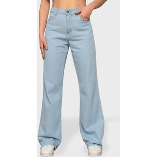 Calça Jeans Wide Leg Pantalona Feminina Azul Claro Tendência Fashion