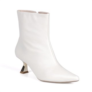 Bota Feminina Domidona Cano Curto Bico Fino Salto Fino Metalizado Off White
