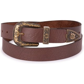 Cinto Feminino Couro Legítimo Country 3cm Fivela Americana Ello Griff Marrom