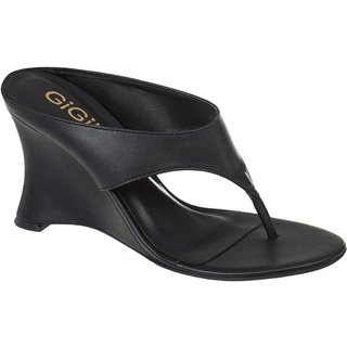 Sandália Tamanco Feminina GiGiL Anabela Asa Delta Tira Thong De Dedo Salto Alto Elegante Preto